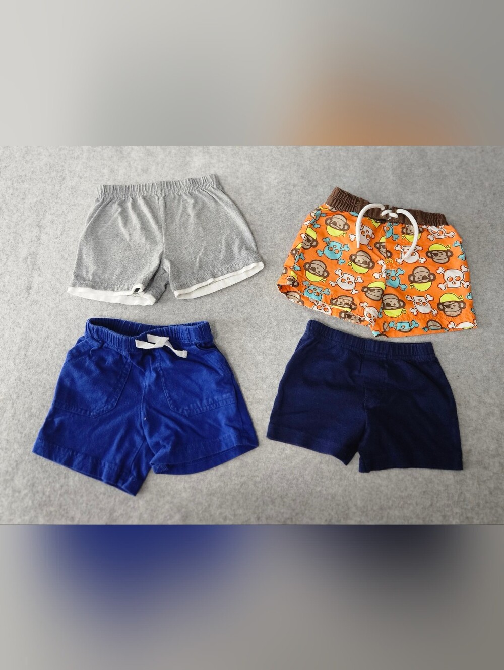 4pc Kids' 0-3 Months Pull-on Shorts And Orange Monkey Print Swim Shorts